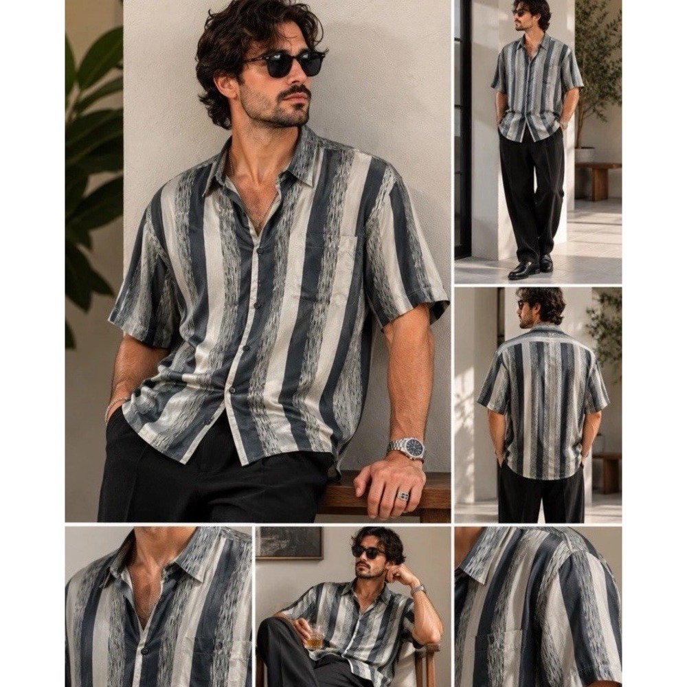 Summa Men's Silk, Short Sleeve Shirt  Button-up Size Large
